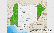 Flag Map of Nigeria, shaded relief outside, flag centered