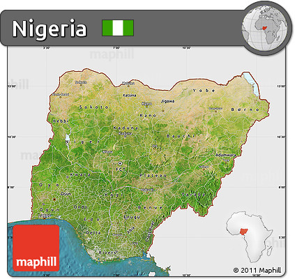 Satellite Map of Nigeria, single color outside