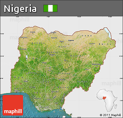 Satellite Map of Nigeria, single color outside