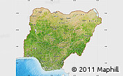 Satellite Map of Nigeria, single color outside, shaded relief sea