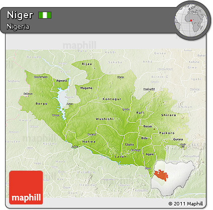 Physical 3D Map of Niger, lighten
