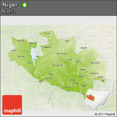 Physical 3D Map of Niger, lighten