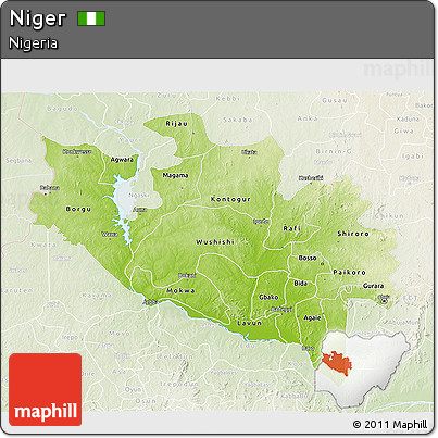Physical 3D Map of Niger, lighten