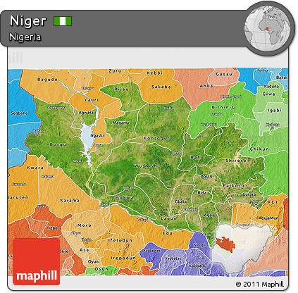 Satellite 3D Map of Niger, political shades outside
