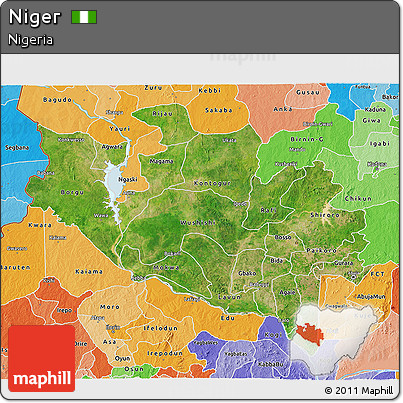 Satellite 3D Map of Niger, political shades outside