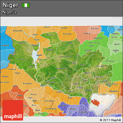 Satellite 3D Map of Niger, political shades outside