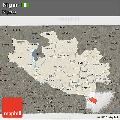Shaded Relief 3D Map of Niger, darken
