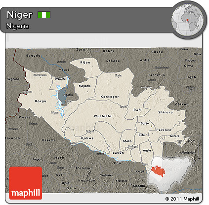 Shaded Relief 3D Map of Niger, darken