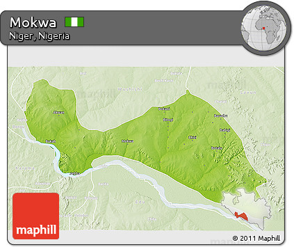 Physical 3D Map of Mokwa, lighten
