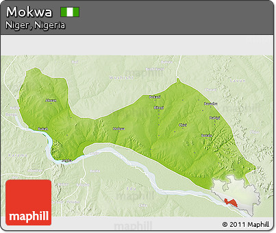 Physical 3D Map of Mokwa, lighten