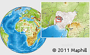 Physical Location Map of Mokwa, highlighted country, highlighted parent region, within the entire country