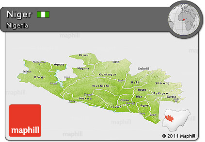 Physical Panoramic Map of Niger, single color outside