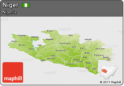 Physical Panoramic Map of Niger, single color outside