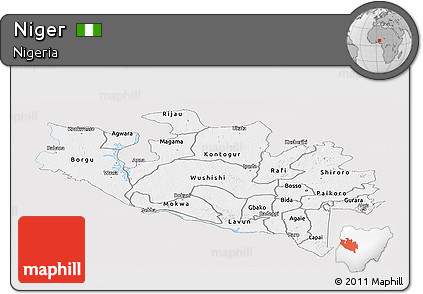 Silver Style Panoramic Map of Niger, single color outside