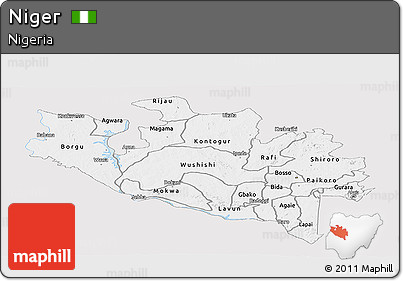 Silver Style Panoramic Map of Niger, single color outside
