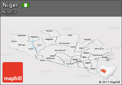 Silver Style Panoramic Map of Niger, single color outside