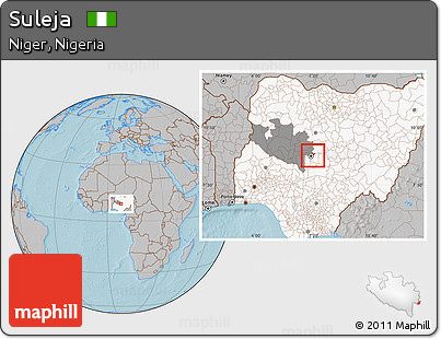 Gray Location Map of Suleja, highlighted country, highlighted parent region, hill shading