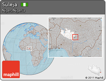 Gray Location Map of Suleja, highlighted parent region, hill shading