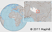 Gray Location Map of Suleja, highlighted parent region, hill shading
