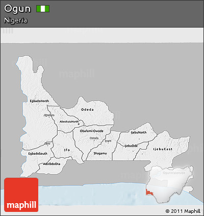 Gray 3D Map of Ogun, single color outside