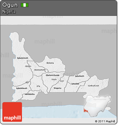 Gray 3D Map of Ogun, single color outside
