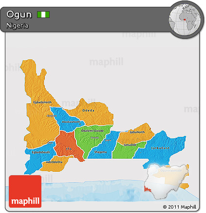 Political 3D Map of Ogun, single color outside