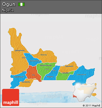 Political 3D Map of Ogun, single color outside