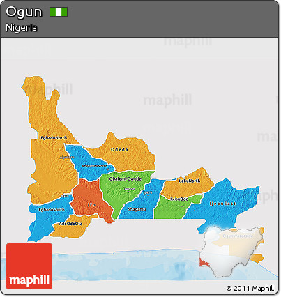 Political 3D Map of Ogun, single color outside