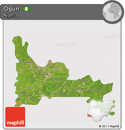 Satellite 3D Map of Ogun, cropped outside