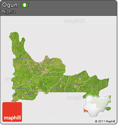 Satellite 3D Map of Ogun, cropped outside