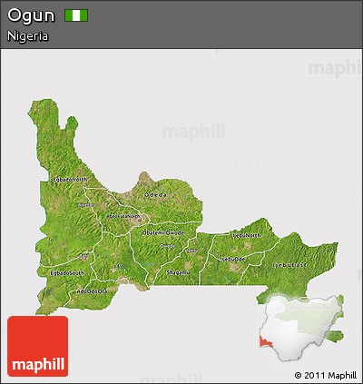 Satellite 3D Map of Ogun, cropped outside