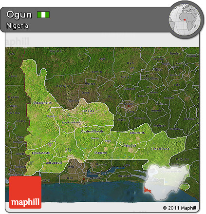 Satellite 3D Map of Ogun, darken