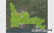 Satellite 3D Map of Ogun, darken, semi-desaturated