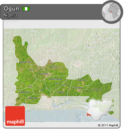 Satellite 3D Map of Ogun, lighten