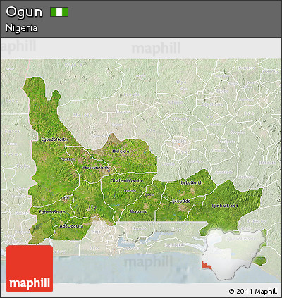 Satellite 3D Map of Ogun, lighten