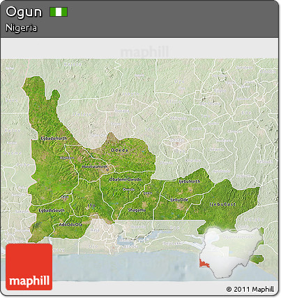 Satellite 3D Map of Ogun, lighten