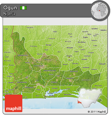 Satellite 3D Map of Ogun, physical outside
