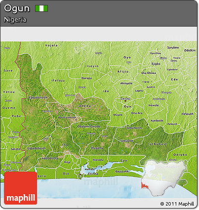 Satellite 3D Map of Ogun, physical outside