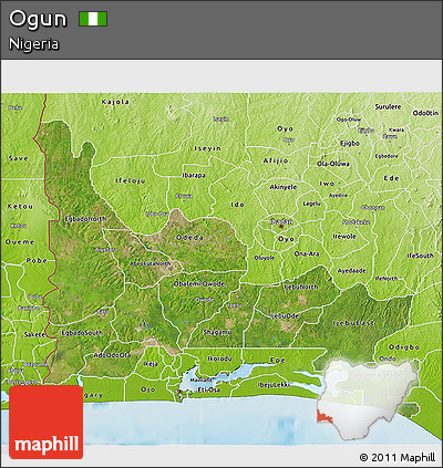 Satellite 3D Map of Ogun, physical outside