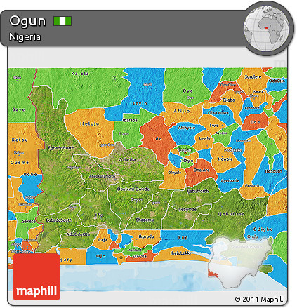 Satellite 3D Map of Ogun, political outside