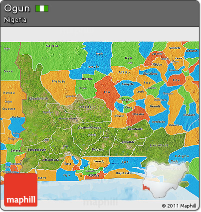 Satellite 3D Map of Ogun, political outside