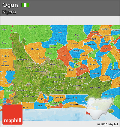 Satellite 3D Map of Ogun, political outside