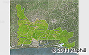 Satellite 3D Map of Ogun, semi-desaturated