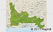 Satellite 3D Map of Ogun, shaded relief outside