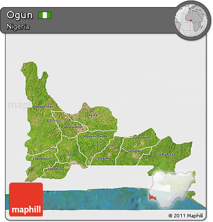 Satellite 3D Map of Ogun, single color outside