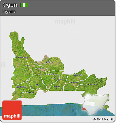 Satellite 3D Map of Ogun, single color outside