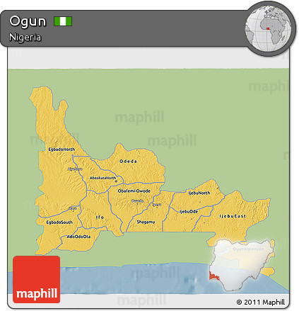Savanna Style 3D Map of Ogun, single color outside