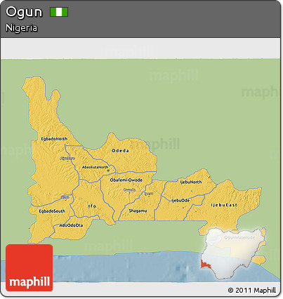 Savanna Style 3D Map of Ogun, single color outside