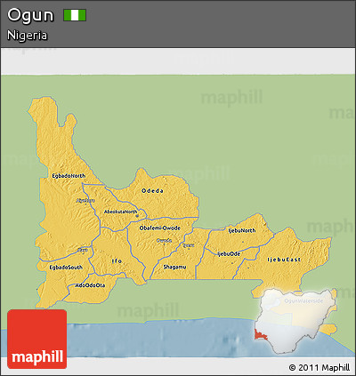 Savanna Style 3D Map of Ogun, single color outside