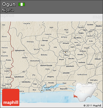Shaded Relief 3D Map of Ogun